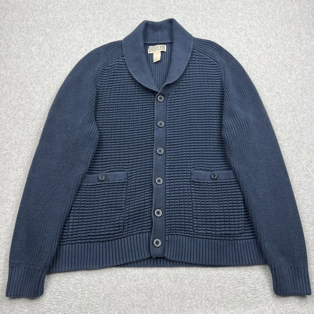 Duluth Trading Co Cardigan Sweater Mens XXL Blue Burly Retirement Shawl Collar‎